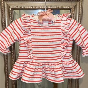 Janie and Jack Orange Stripe Ruffle Top 3-6M EUC